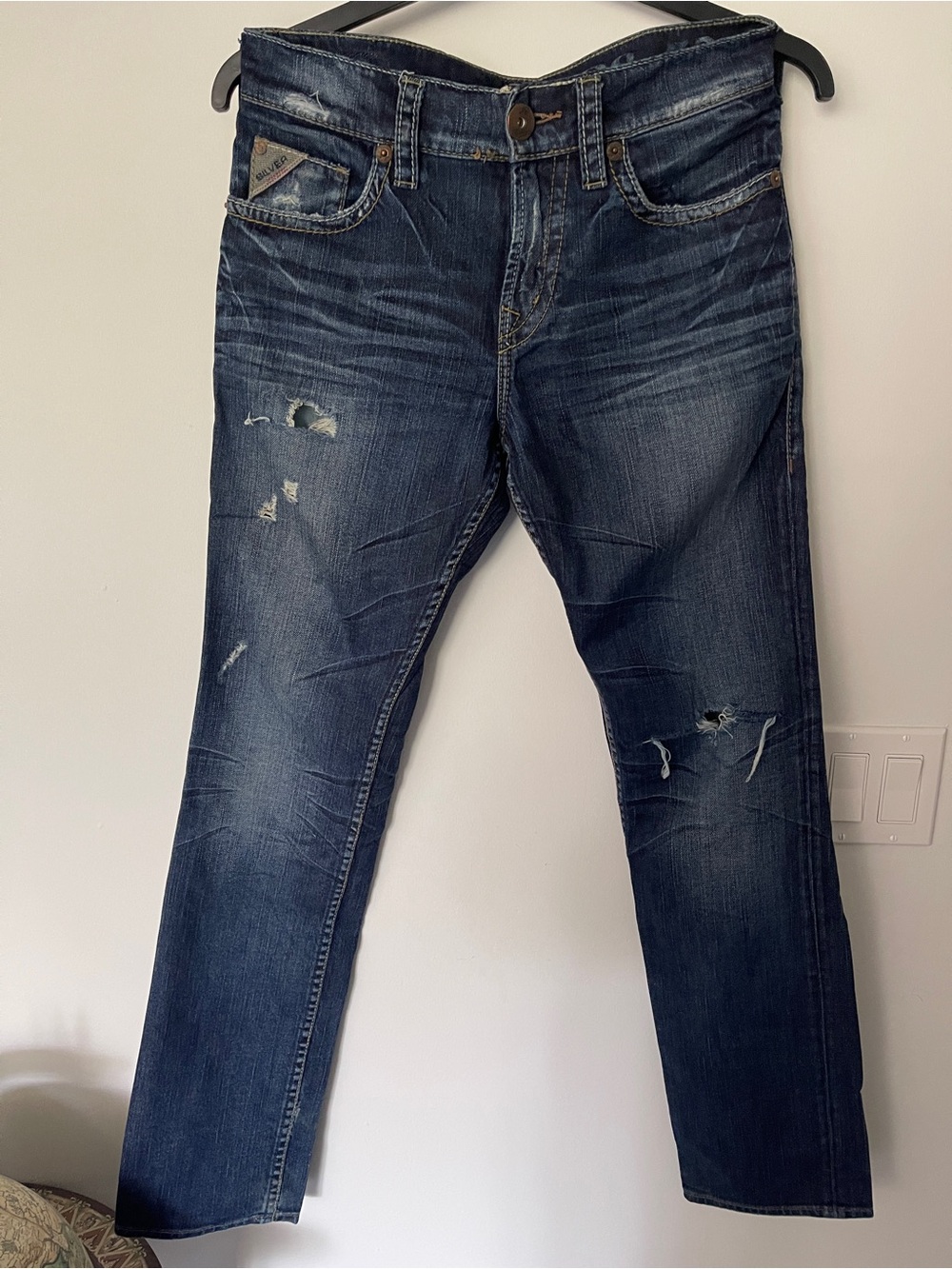 Men’s Silver Ripped Jeans 28 X 32 Style Konrad Slim Straight Leg